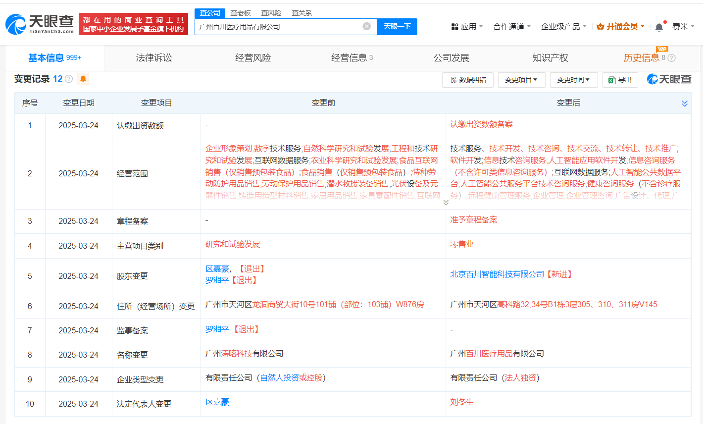 百川智能接盘广州涛喀科技公司 并更名为广州百川医疗用品公司